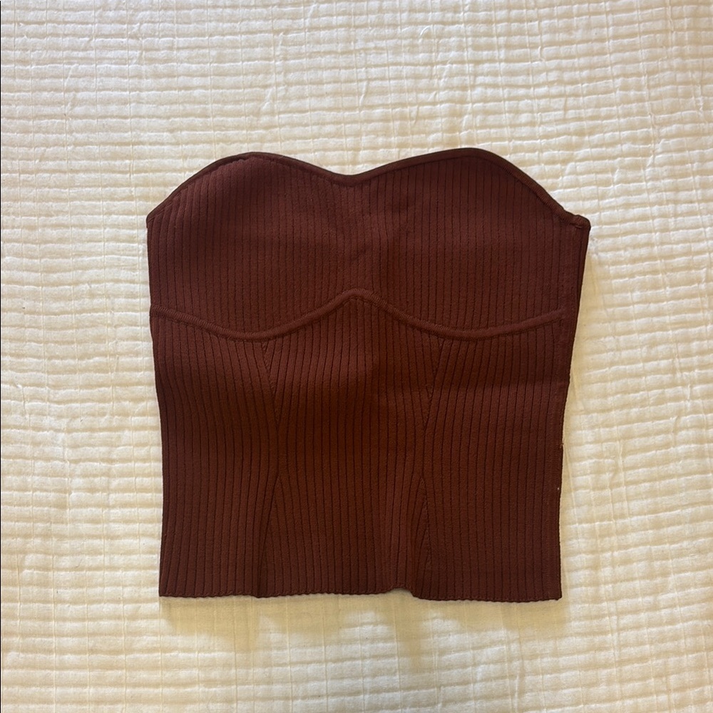 Wilfred Ribbed Strapless Bustier Top - Rust